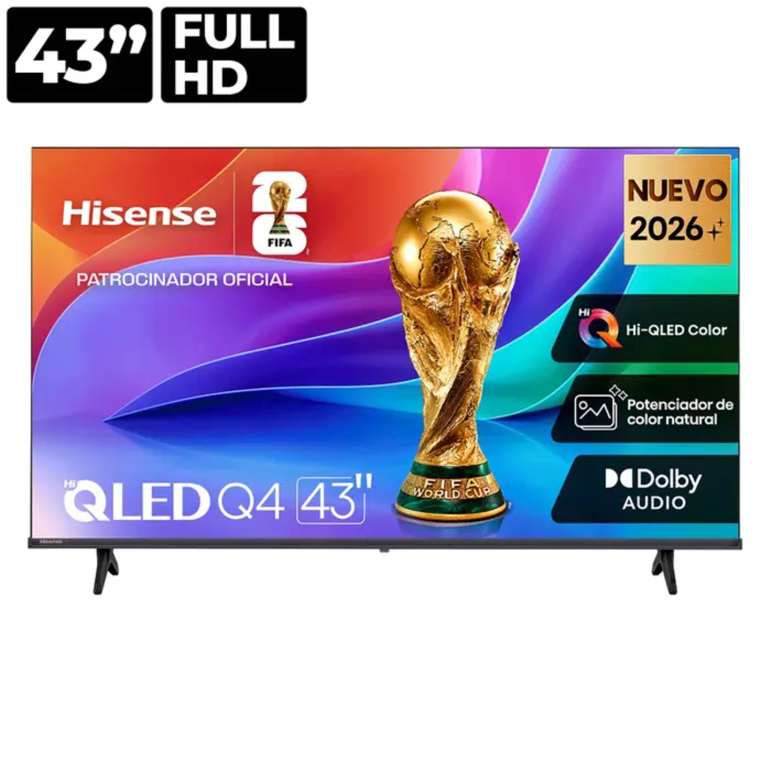 televisor Hisense 43 pulgadas smart, vista frontal, ideal para entretenimiento